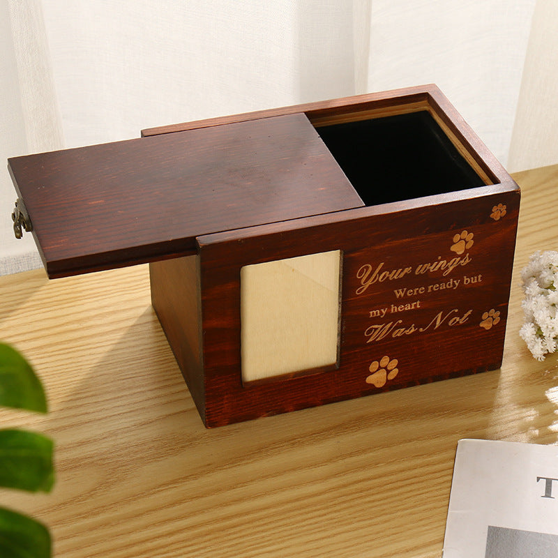 Solid Wood Pet Memorial Casket with Photo Frame – Dog & Cat Urn Keepsake
