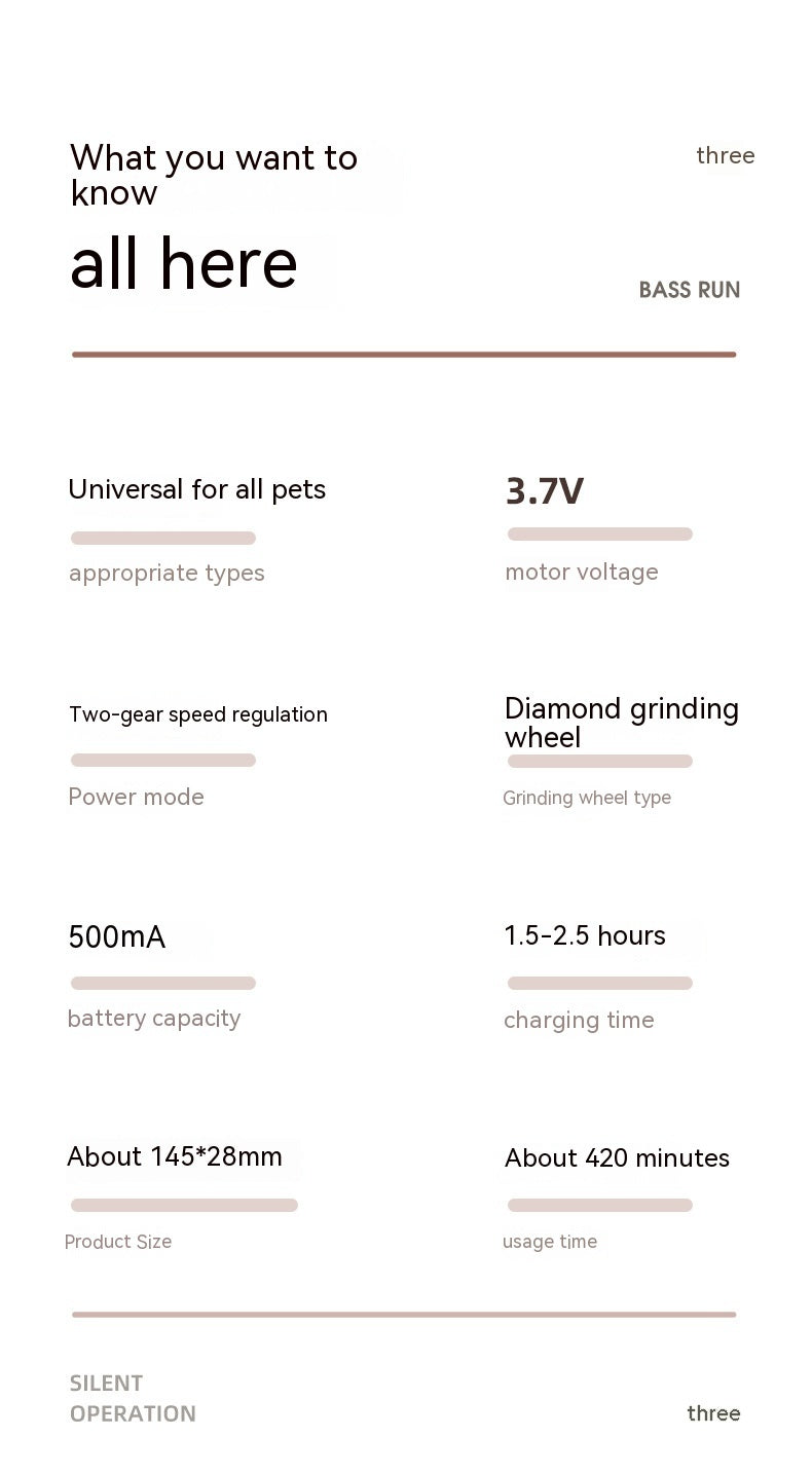 Pet Electric Nail Grinder with LED Light – Rechargeable, Low Noise Nail Trimmer for Dogs & Cats