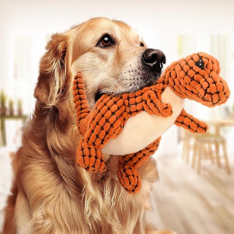 Interactive Dinosaur Dog Toy – Plush Chew Toy with Squeaker for Large Dogs