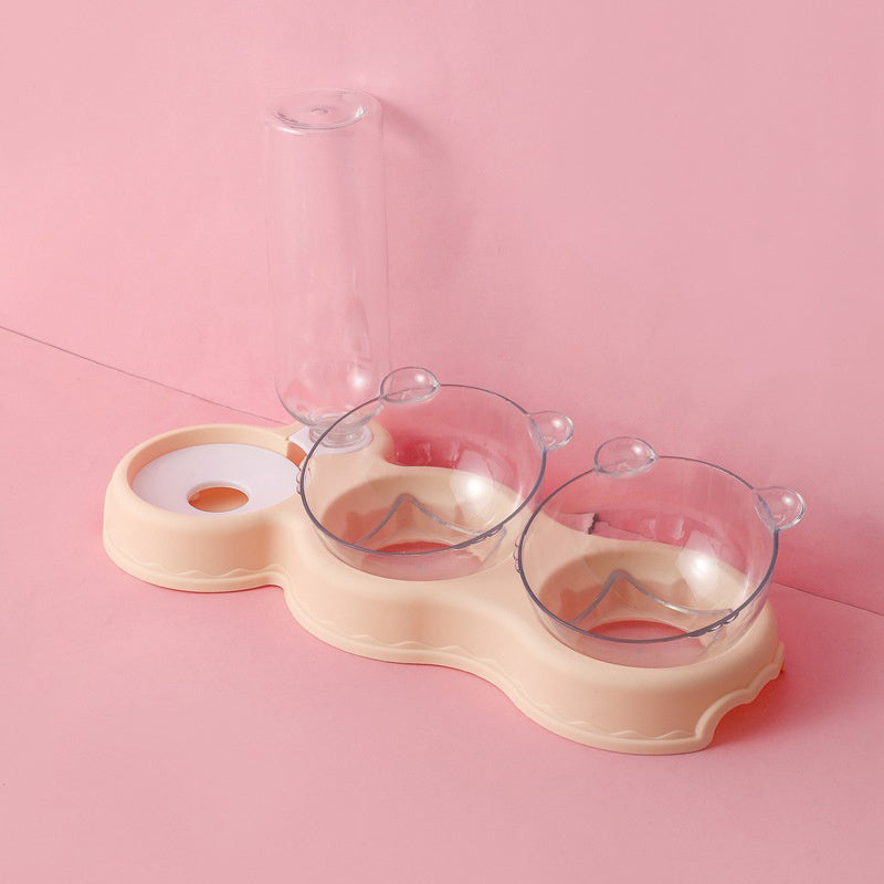 Cat and Dog Double Bowl Feeder with Automatic Water Dispenser – Food & Water Station