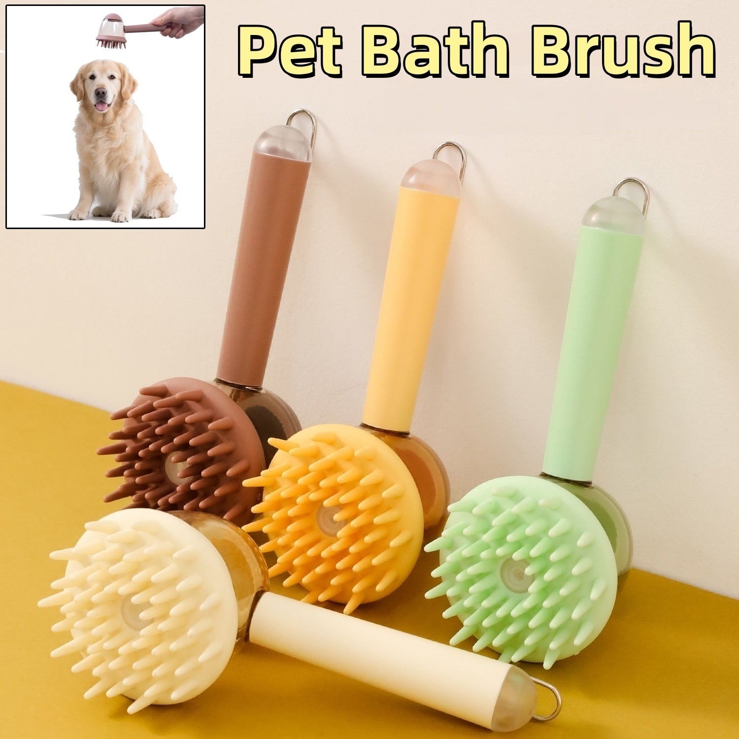 3-in-1 Pet Bath Brush – Massage, Shampoo Dispenser & Depilation Comb for Dogs & Cats