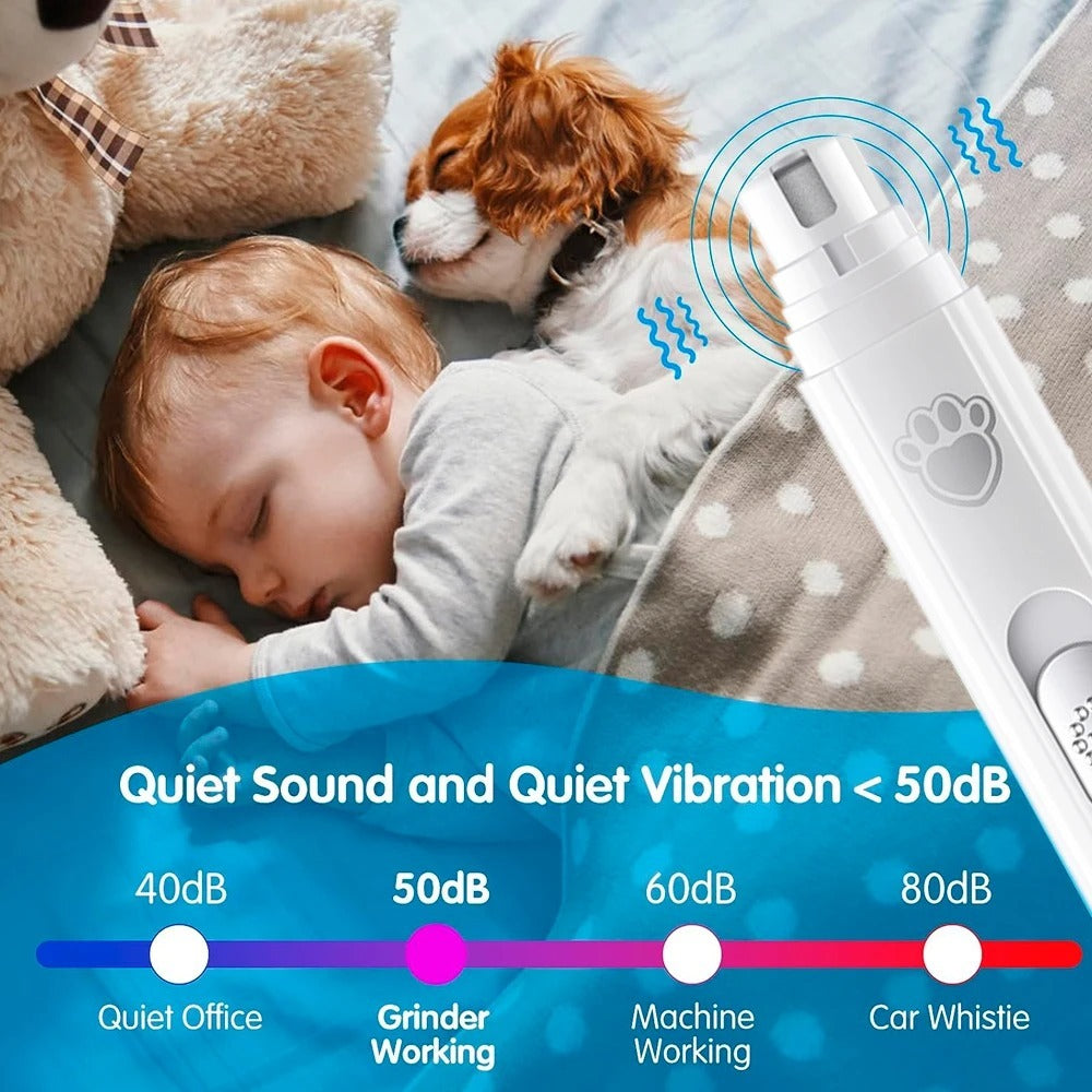 Pet Electric Nail Grinder with LED Light – Rechargeable, Low Noise Nail Trimmer for Dogs & Cats