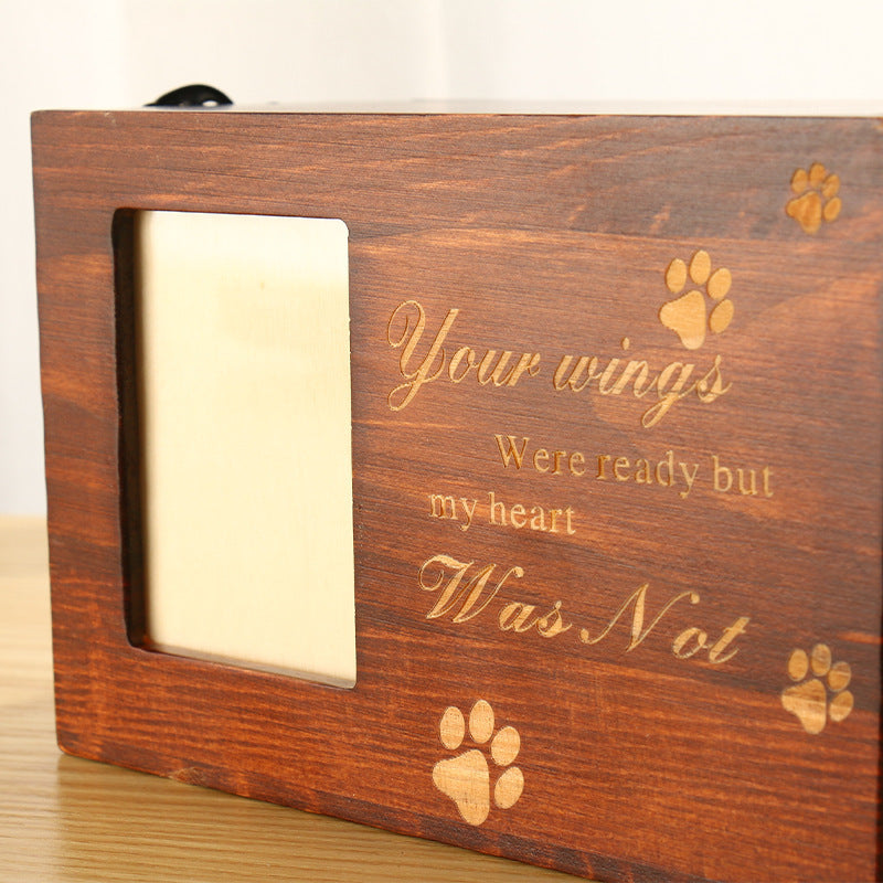 Solid Wood Pet Memorial Casket with Photo Frame – Dog & Cat Urn Keepsake