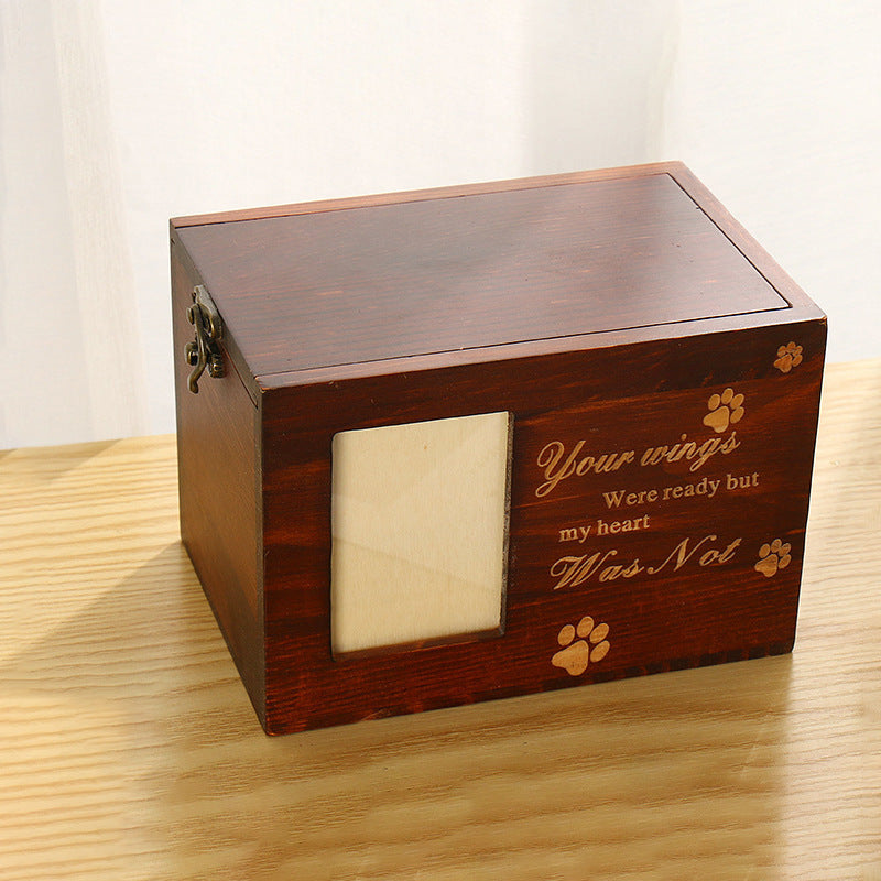 Solid Wood Pet Memorial Casket with Photo Frame – Dog & Cat Urn Keepsake