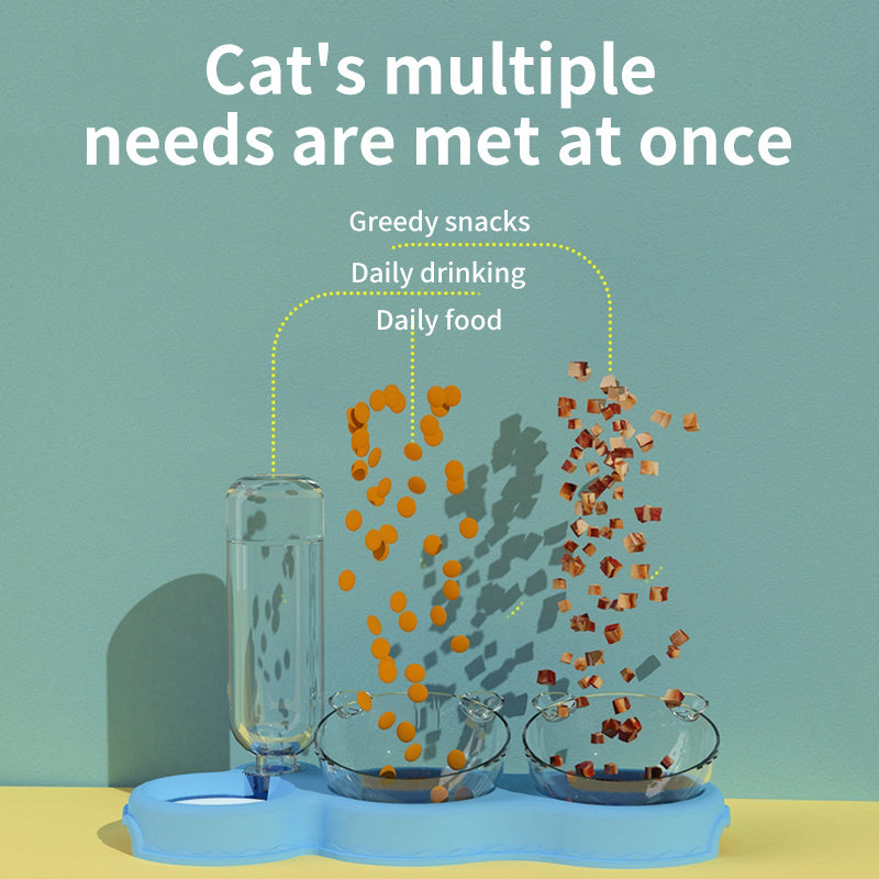 Cat and Dog Double Bowl Feeder with Automatic Water Dispenser – Food & Water Station